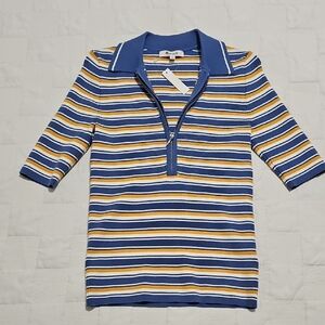 Madewell Women's Polo with Blue and Yellow Stripes